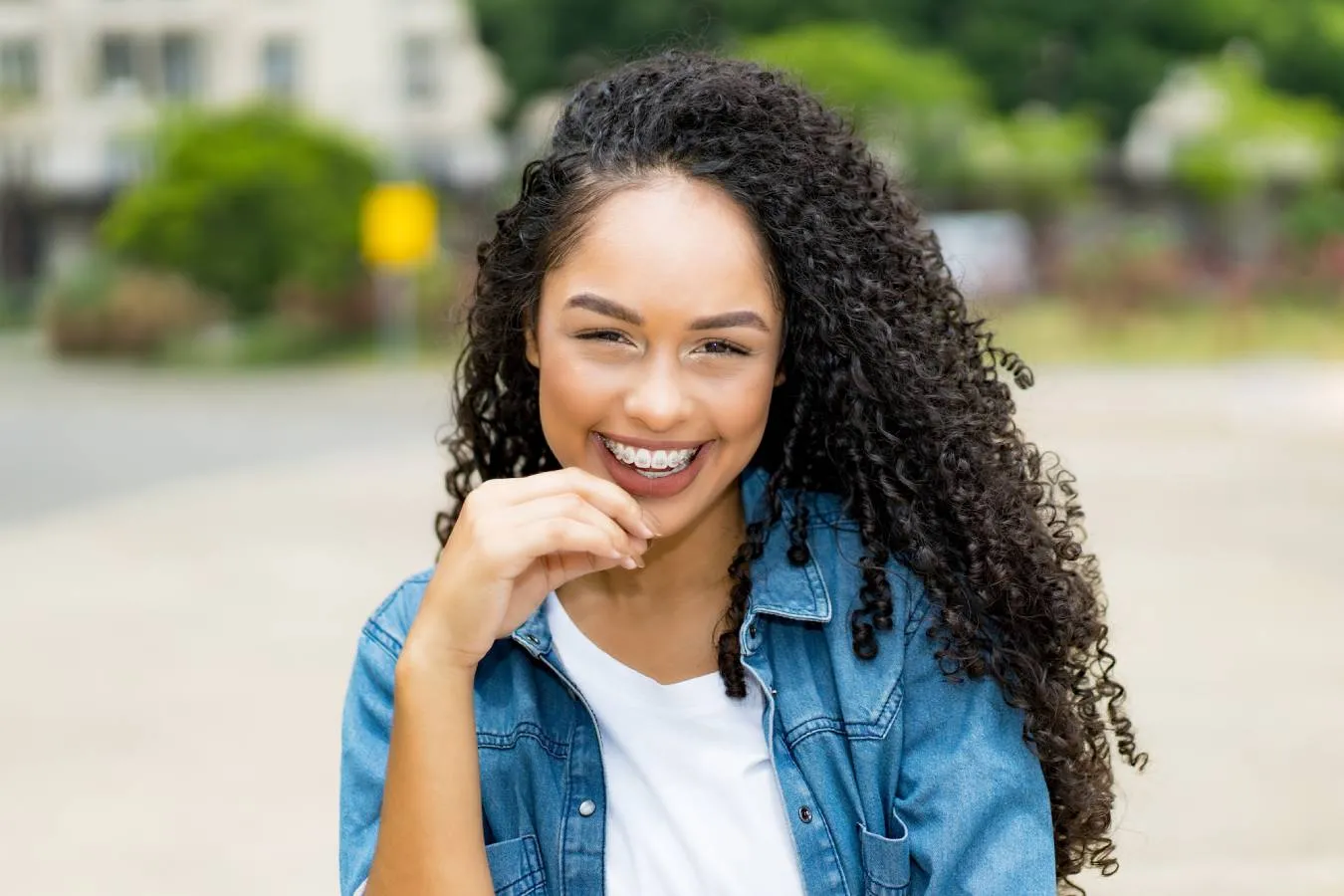 Young woman wearing braces